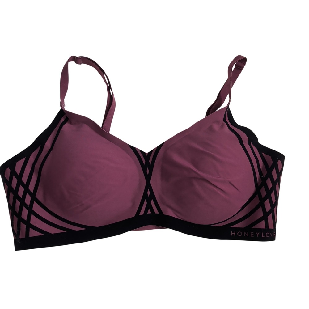 Honeylove Crossover Bra Fig Purple Wire Free Bonded Support LWBR0201 Size Large